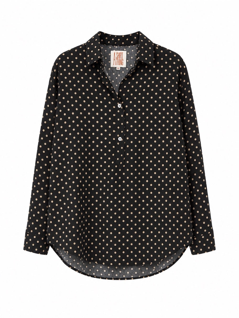 A Shirt Thing Black Beige Polka Dot Cotton Blouse PS Made in USA